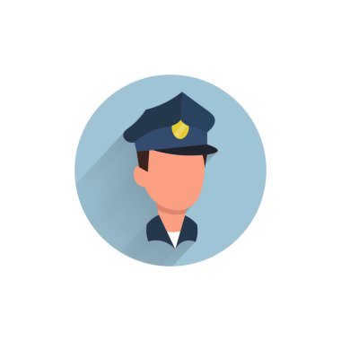Polis, uzun gölgeli renkli düz ikon. Polis baş düz simge