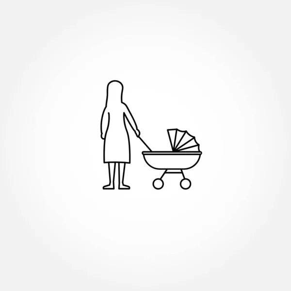 Mor Med Baby Line Ikon Mor Med Baby Vagn Isolerad — Stock vektor