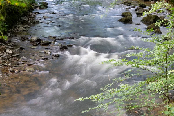 Long Exposure River Barle Flowing Woods Tarr Steps Exmoor National Stock Picture