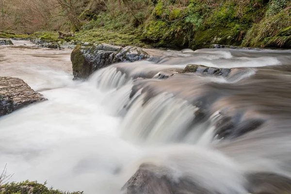 Μεγάλη Έκθεση Καταρράκτη Στον Ποταμό East Lyn Στο Watersmeet Exmoor — Φωτογραφία Αρχείου