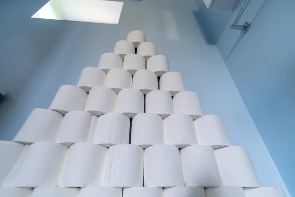 Huge Pile Toilet Paper Stacked Next Toilet — Stock Photo, Image