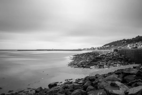 Larga Exposición Lyme Regis Dorset Día Invierno — Foto de Stock