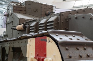 Bovington. Dorset. Birleşik Krallık. 9 Şubat 2020. Birinci Dünya Savaşı 'ndan kalma bir Medya Mark A Whippet tankı Dorset' teki Tank Müzesi 'nde sergileniyor.