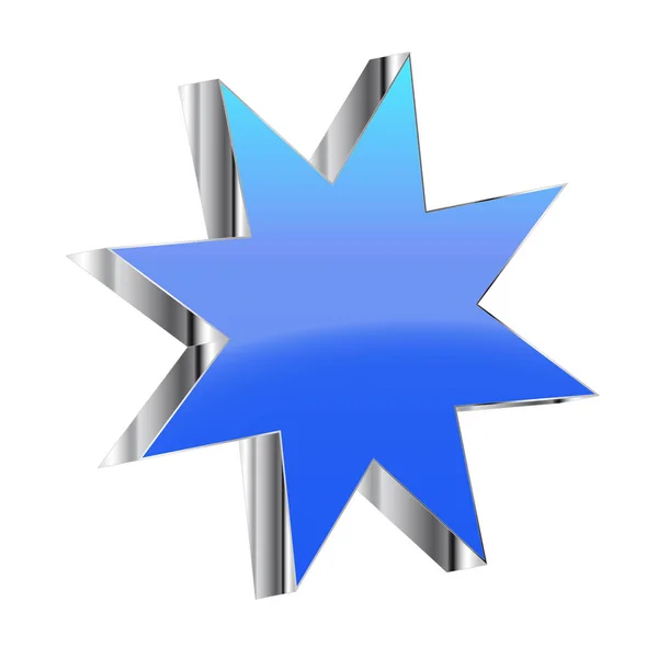 Estrela azul 3D com borda cromada isolada em fundo branco — Fotografia de Stock