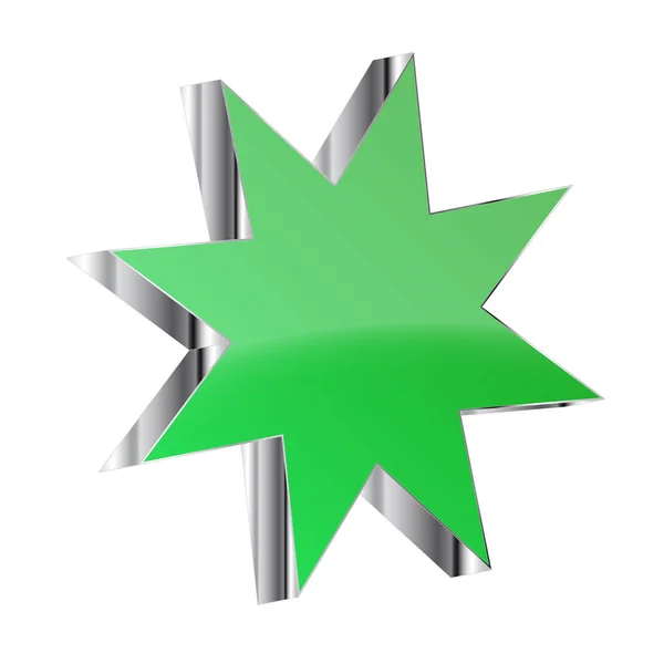 Green 3D star with chrome edge insulated on white background — Stock Photo, Image