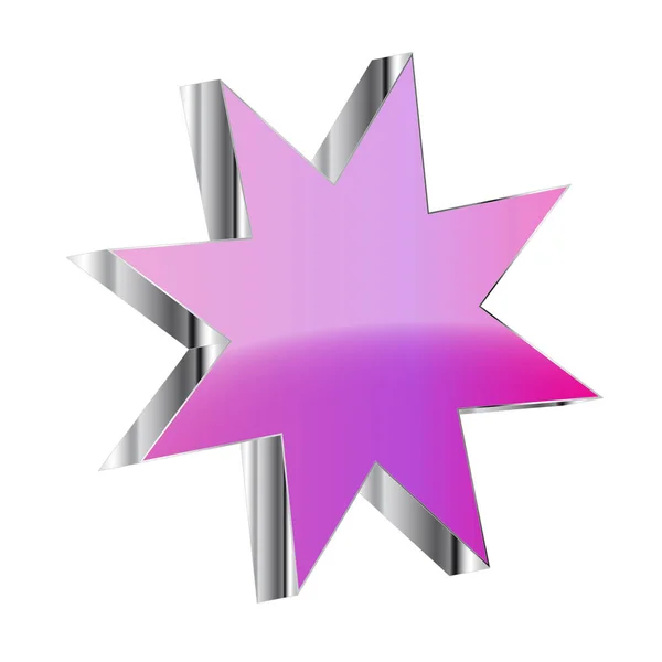 Purple 3D star with chrome edge isolated on white background — Stock Photo, Image