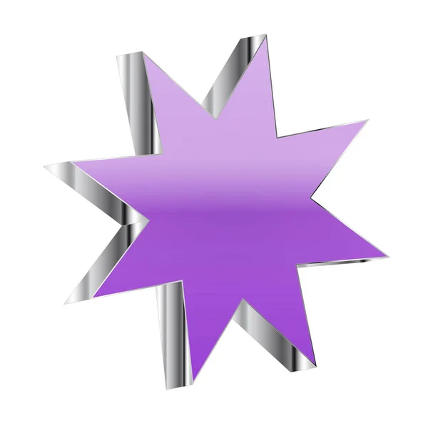 Estrella 3D púrpura con borde cromado aislado sobre fondo blanco — Foto de Stock