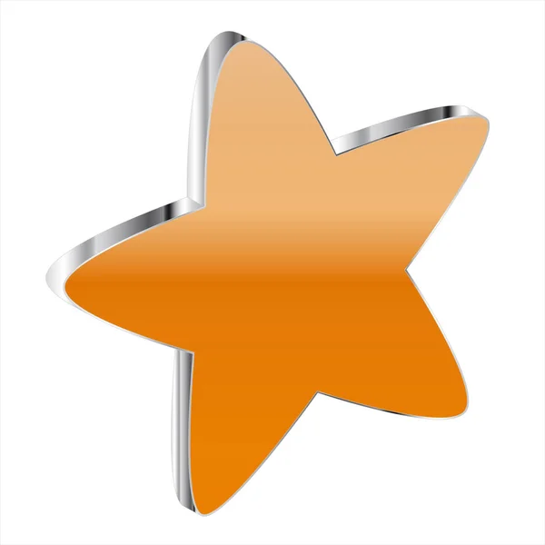 Orange 3D star with chrome edge insulated on white background — Stock Photo, Image