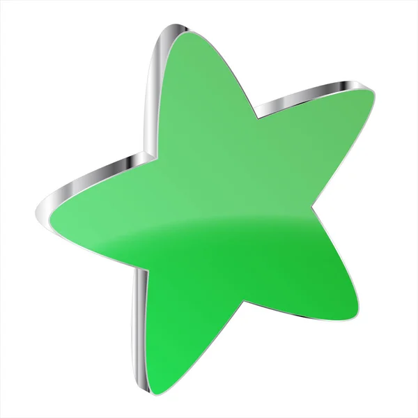 Estrella verde 3D con borde cromado aislado sobre fondo blanco — Foto de Stock