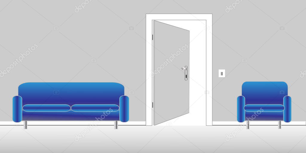 3D illustration room with open door