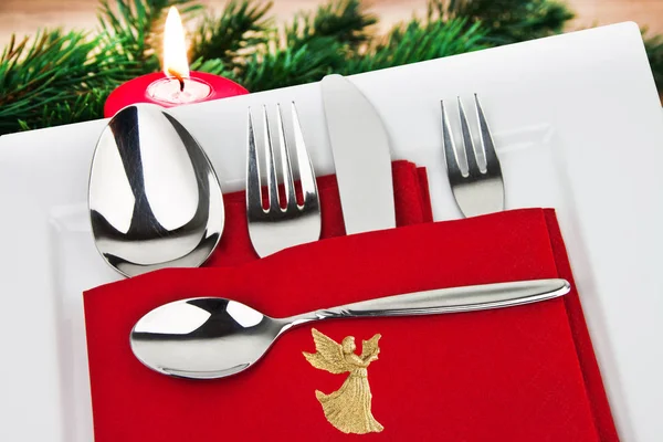 Cena de Navidad - Fondo de decoración de cerca — Foto de Stock