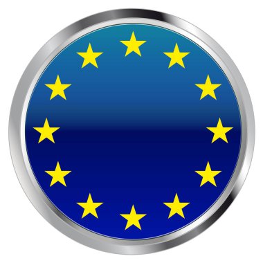 Beyaz arkaplanda Eu yüzüğü olan paslanmaz çelik düğme