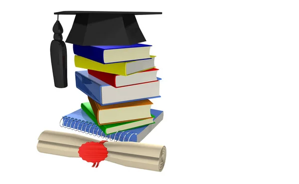 Háttér halom színes könyvek orvosi kalap és diploma — Stock Fotó