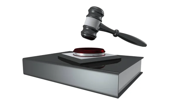 3D Illustration Law book with judge's hammer on white background — Stock Photo, Image