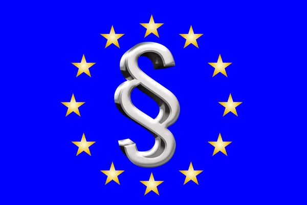 Ilustração 3D Eu Bandeira com sinal de parágrafo prateado — Fotografia de Stock