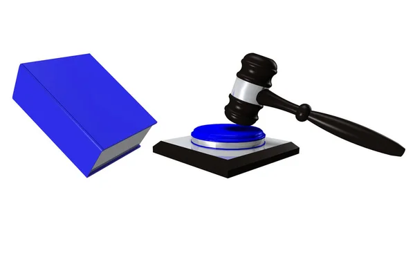 3D Illustration Law book with judge's hammer on white background — Stock Photo, Image