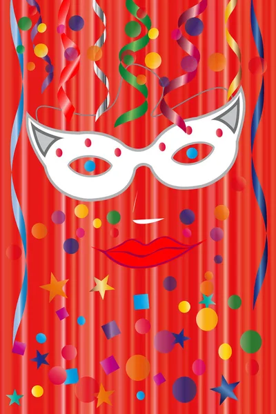 Färgglada karneval parti dekoration affisch på röd bakgrund — Stockfoto
