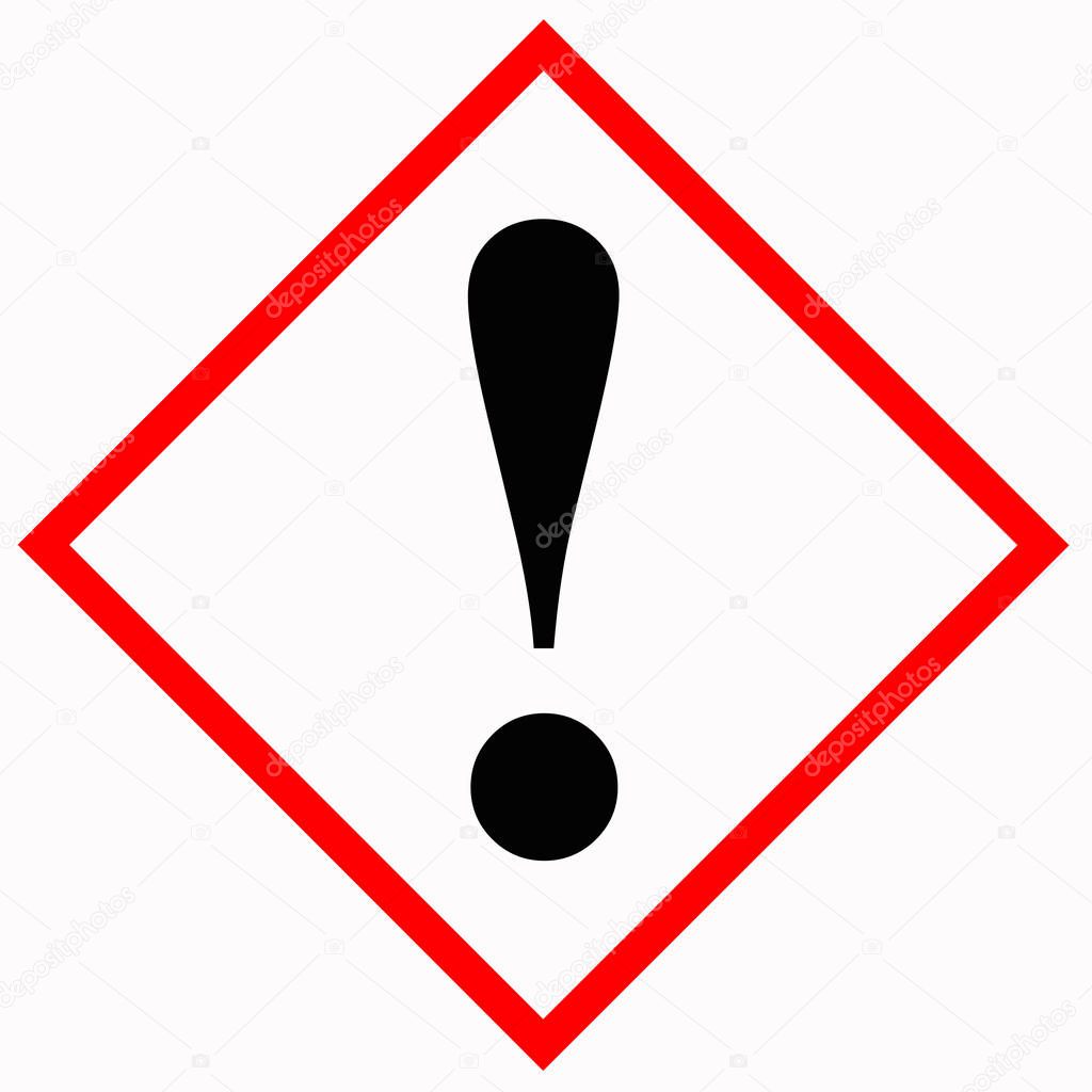 Warning sign GHS07 Danger Corrosive Irritant effect on white bac