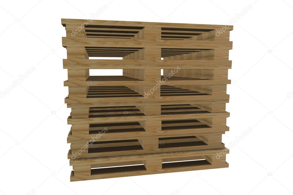 Stack with wooden pallets insulated on white background