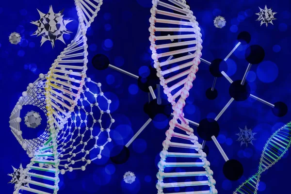 DNA Molecular fundo azul preto — Fotografia de Stock