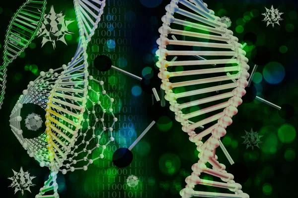 DNA Molecular Background Green Black with Binary Code