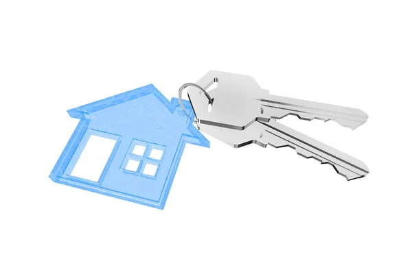 Beyaz arka planda ev askısı olan 3D anahtarlık