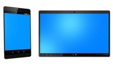 3d Resim Tablet Bilgisayarı ve akıllı telefon beyaz b üzerinde izole
