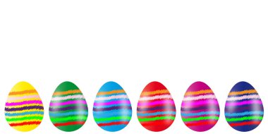  Renkli Paskalya yumurtası desenli ve şeritli pankart izole edilmiş