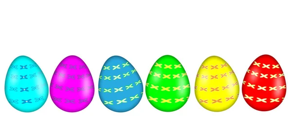 色彩艳丽的复活节彩蛋，图案横幅与白色隔离 — 图库照片