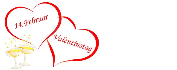 Valentinstag rotes Herz und Champagner auf weißem Hintergrund — Stockfoto