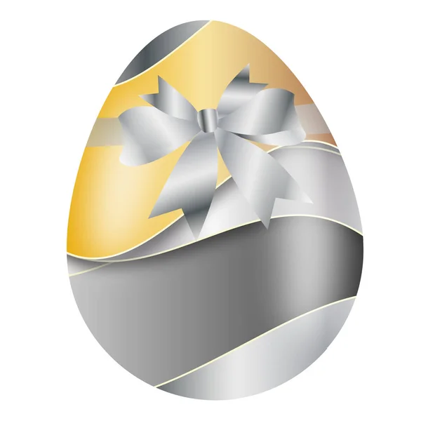 Oro argento Uovo di Pasqua con fiocco isolato su bianco — Foto Stock
