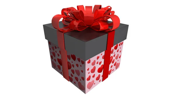 Valentýn dárek s červenou mašlí a štítkem na bílém pozadí — Stock fotografie