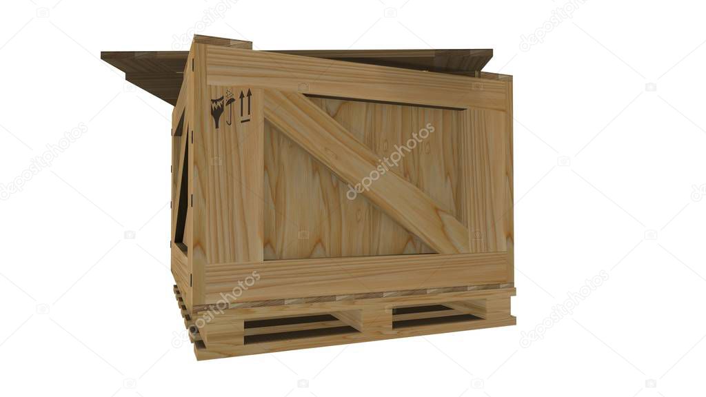 3D Illustration Wooden transport box on a Euro pallet Insulated 