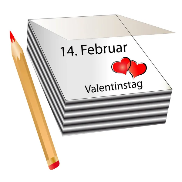 Schreibblock 14. Februar Valentinstag auf weißem Hintergrund — Stockfoto