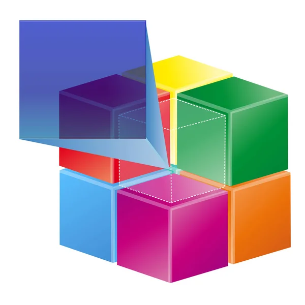 3D Illustrazione Cubo colorato 3 D su sfondo bianco con copia s — Foto Stock
