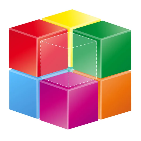 Illustrazione 3D Cubo colorato 3 D su sfondo bianco — Foto Stock