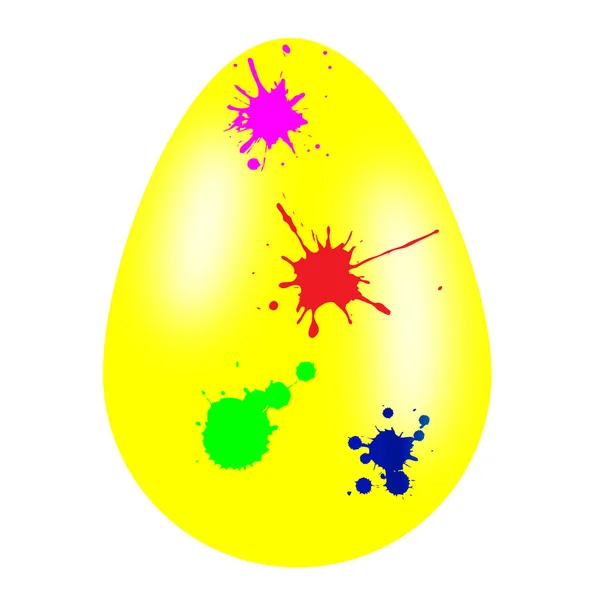 Uovo di Pasqua giallo con spruzzi di colore coibentato su bianco — Foto Stock