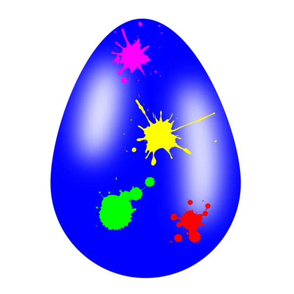 Uovo di Pasqua blu con spruzzi di colore isolato su bianco — Foto Stock