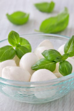 Mozzarella ve fesleğen yakın.