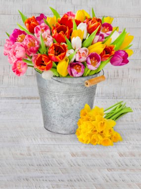 Laleler ahşap bir arka plana karşı