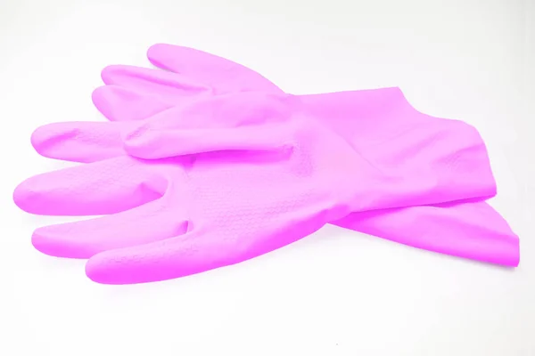 粉红家用橡胶手套,白色背景绝缘 — 图库照片