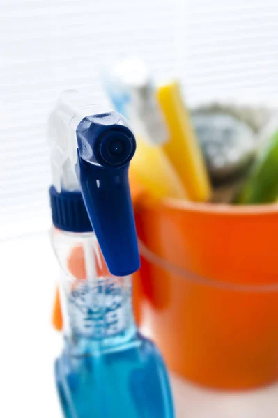 Cleaning agents in a bucket close up