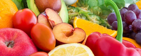 Λαχανικά και φρούτα ως φόντο λάβαρο — Φωτογραφία Αρχείου