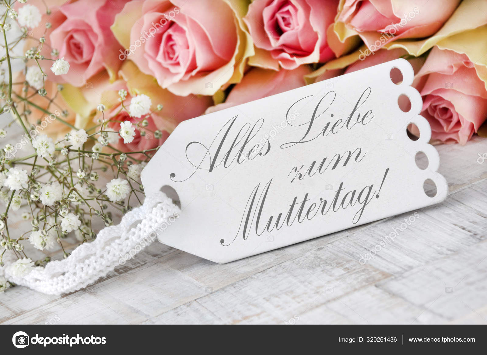 German Mother S Day Pink Roses On Wood As Background Stock Photo C Pixelot