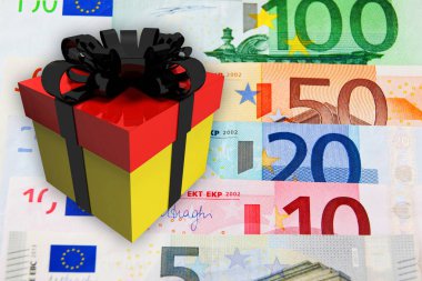 Arka plan olarak Euro nakit ve hediye kutusu 