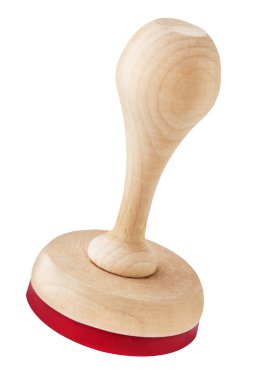 Beyaz arkaplanda yuvarlak tahta damga 