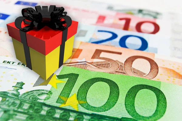 Arka plan olarak Euro nakit ve hediye kutusu 