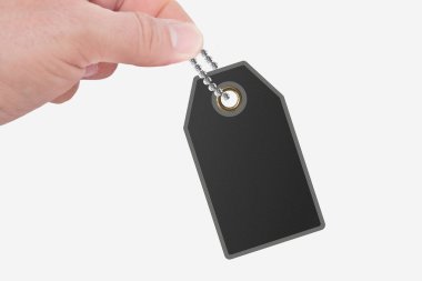 Erkek eli ile etiketlenmiş gri arkaplan