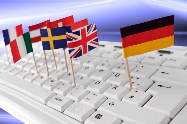 Teclado Europa con banderas de fondo — Foto de Stock