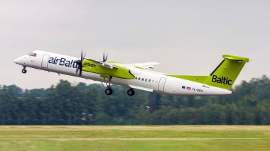 Vilnius / Lithuania Jul.18.2019: Air Baltic reg. YL-BBV, Aircraft: Bombardier Dash 8-Q402  clipart